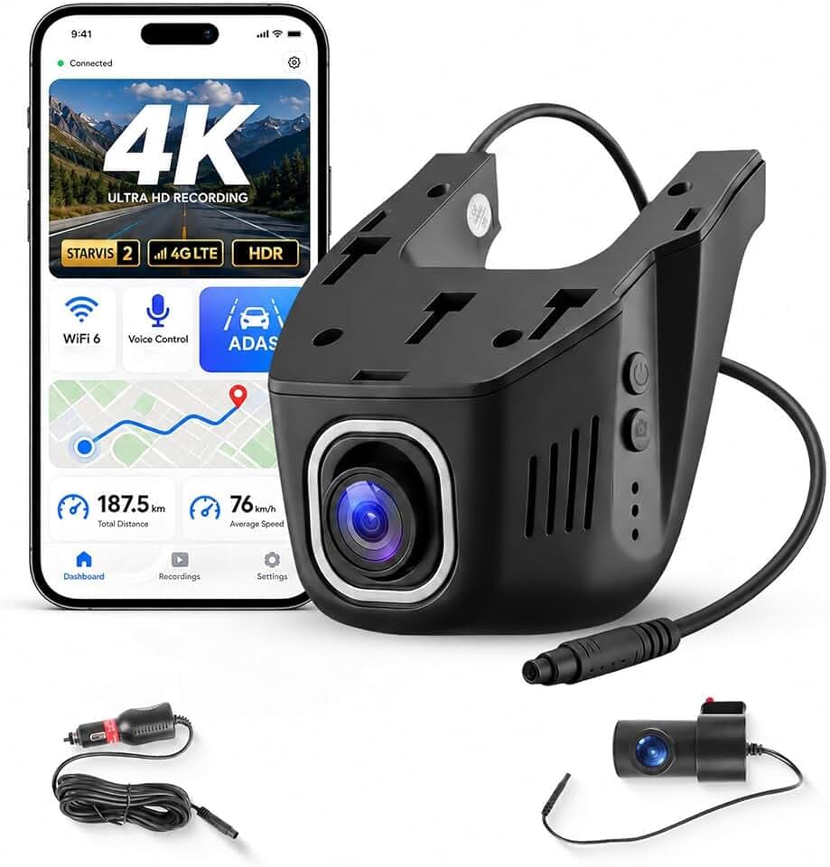 Hodozzy 4K Dash Cam Front and Rear, Mini Car Camera WiFi Hidden Dash Camera with App Control, Wide Angle Night Vision, Loop Recording G-Sensor DVR for All Cars