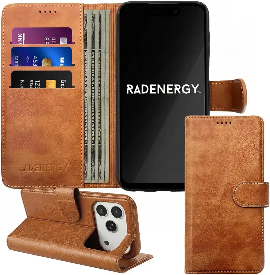 iPhone 16 Plus EMF Protection Wallet Case, Brown Vegan Leather