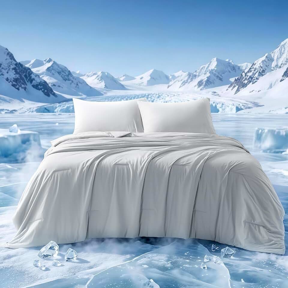 EASELAND Cooling Comforter Set Queen Size for Hot Sleepers,Light Gray