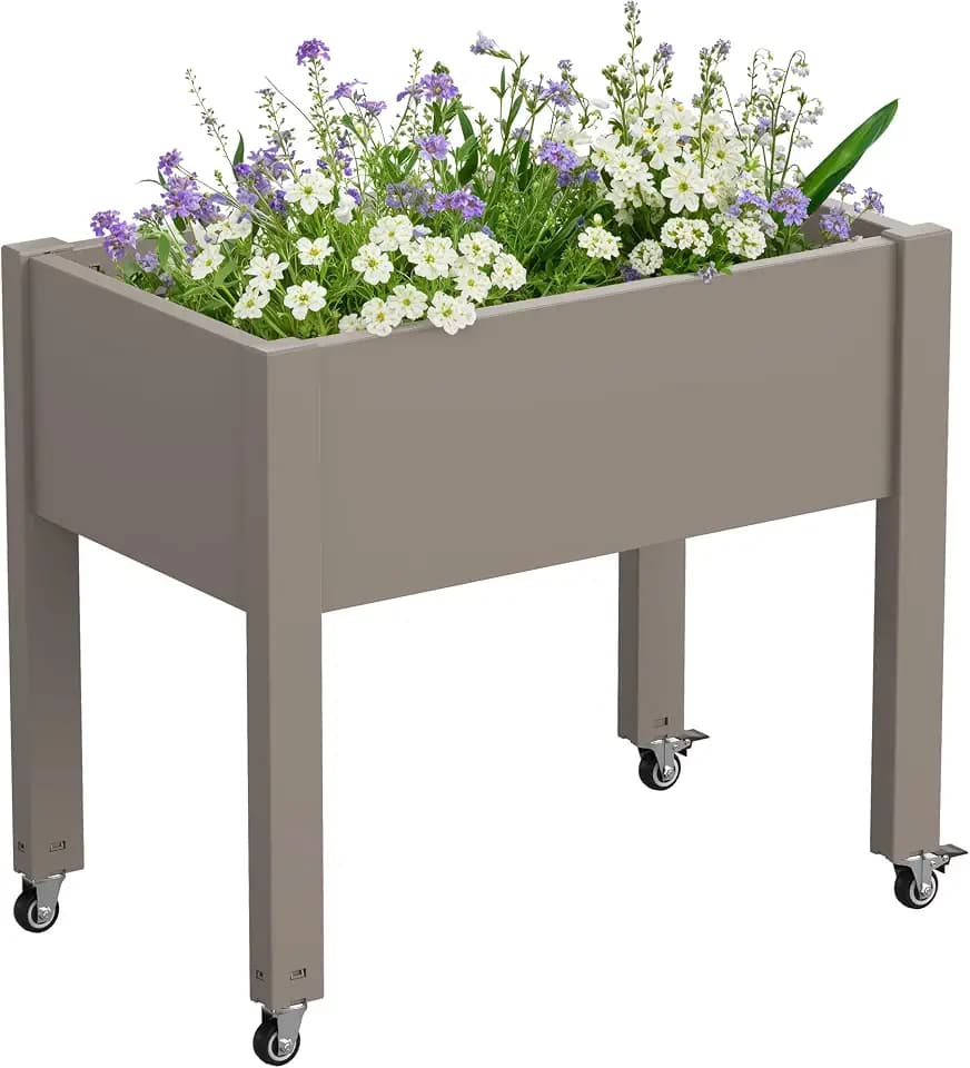 Elevated Raised Garden Bed with Wheels,Planter Box,Gray-26.3" h