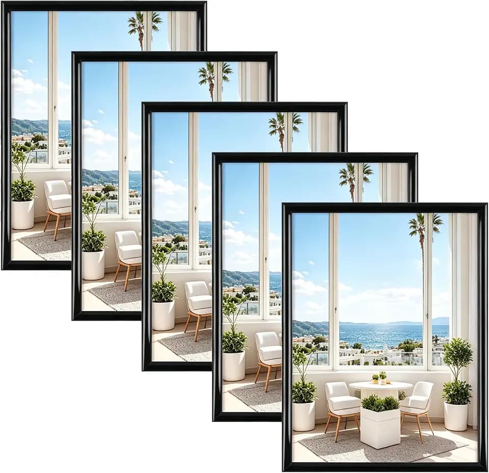 Alishomtll Schwarz Bilderrahmen 5er Set, 10x15cm, Fotorahmen mit HD-Acrylglas Bilderrahmen zum Aufhängen/Aufstellen Fotogalerie Display Kunststoffrahmen Set für Mehrere Bilder Fotos, Schwarz