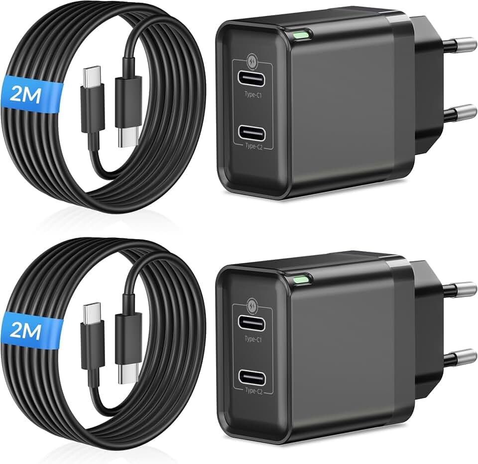 45W 2-Port USB C Ladegerät Schnellladegerät und 2M Ladekabel, 2 Pack
