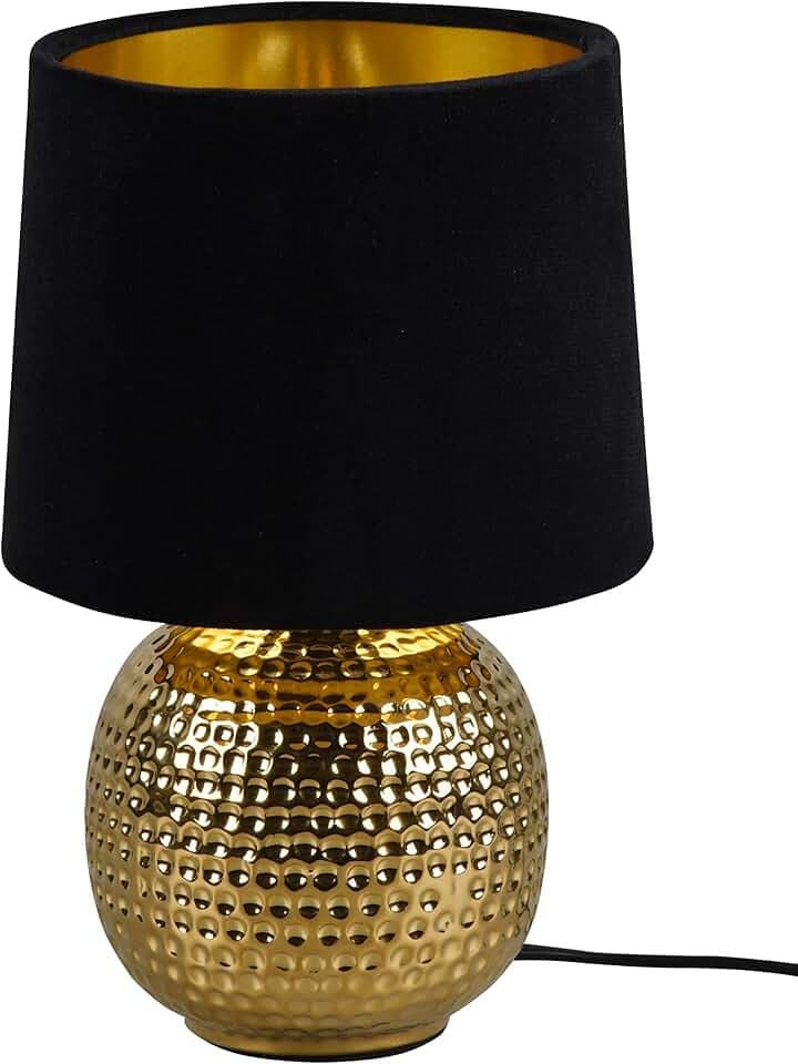 Reality Leuchten Tischleuchte Sophia R50821002, Fuß Keramik goldfarbig, Samtschirm schwarz/goldfarbig, exkl. 1x E14