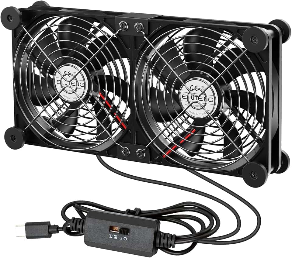ELUTENG 2 in 1 Zweireihiger USB C Lüfter 120mm, 5V Doppelt Type C Ventilator mit 8 Stoßdämpfenden Füßen, 12cm PC Computer Lüfter mit 3 Einstellbare Geschwindigkeiten für PS5 PS4/Laptop/TV Box/Router
