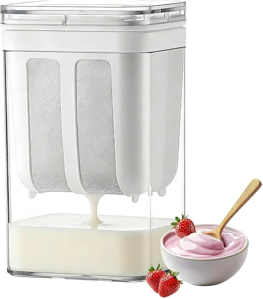 Joghurt Sieb mit Deckel, 1800 ml Feine Filtersiebe für Joghurt, Joghurt Presse mit 80-Mesh Edelstahlfilter, Wiederverwendbares Molketrenner für Zubereitung von cremigem griechischem Joghurts
