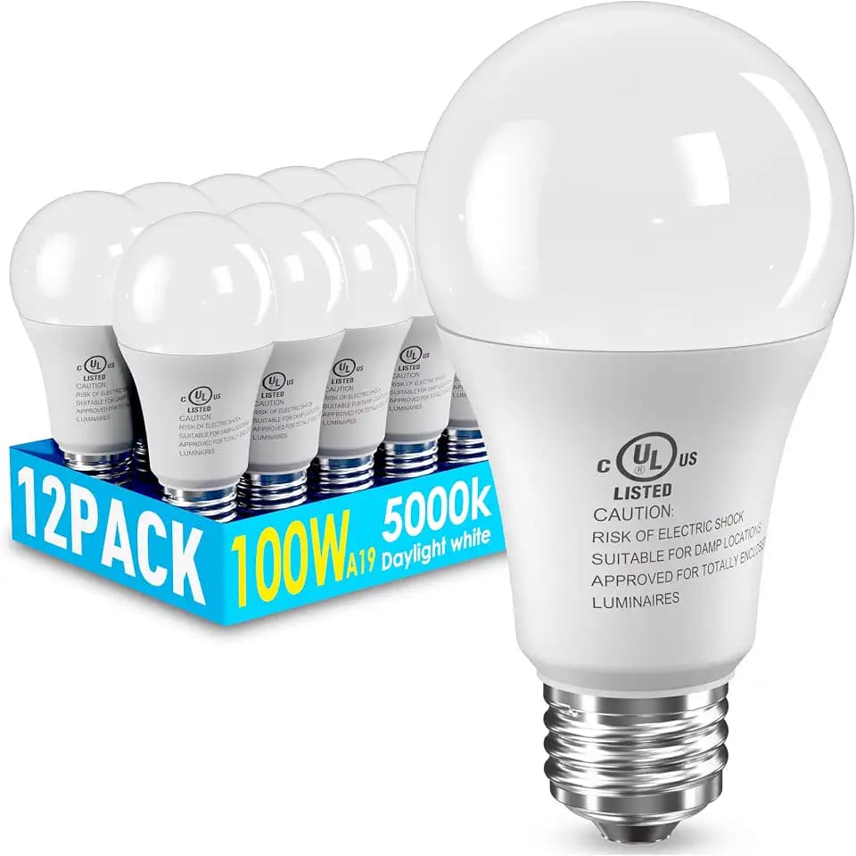 12 Pack LED Light Bulbs 100 Watt Equivalent, A19 5000K Daylight White