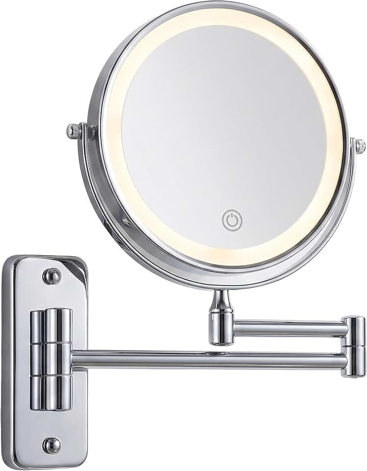 Relaxdays Kosmetikspiegel Wand, mit LED-Beleuchtung, 10-Fach, Silber