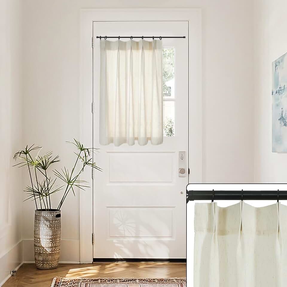 Lino Rosa Door Curtain for Door Window,Small Linen Sheer Privacy Boho Pinch Pleated Sliding Front Back Door Curtain for Kitchen Inside House Glass Window,26 x 40 Inch Length