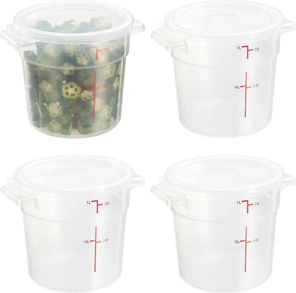 CURTA 1 Quart Translucent Round Food Storage Container with Lid, Pack of 4 – NSF Listed, BPA-Free, Commercial-Grade Polypropylene, Freezer & Dishwasher Safe, Non-Stick, Easy-Read Graduations