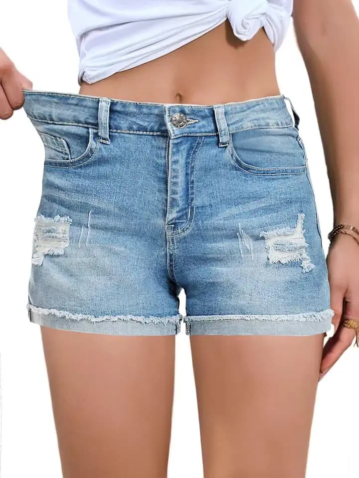 2026 Womens Mid/High Waist Denim Shorts Summer Ripped Jean Short For Women