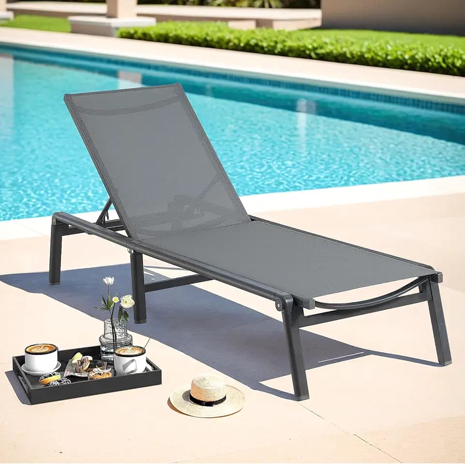 Aluminum Chaise Lounge Chair Outdoor for Outside Poolside, 1PC, Grey