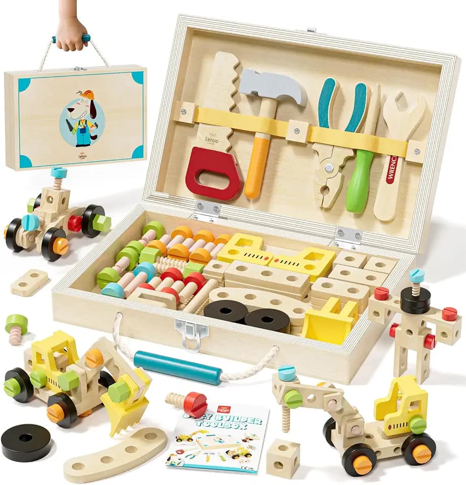 Lehoo Castle Holz Kinder Werkzeugkoffer, Montessori Spielzeug ab 3 Jahre