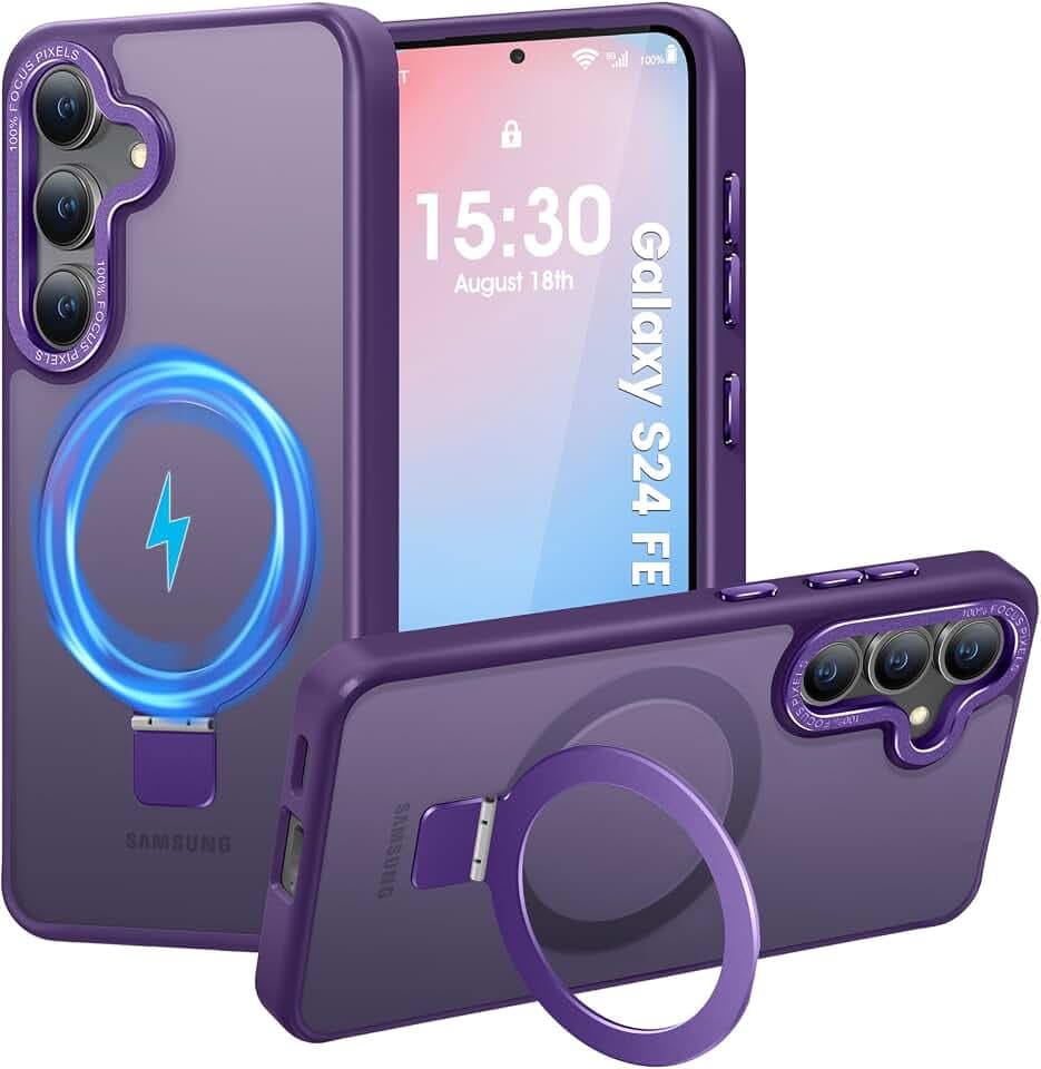 HuwaiH Magnetic Stand Case for Samsung Galaxy S24 FE, Purple
