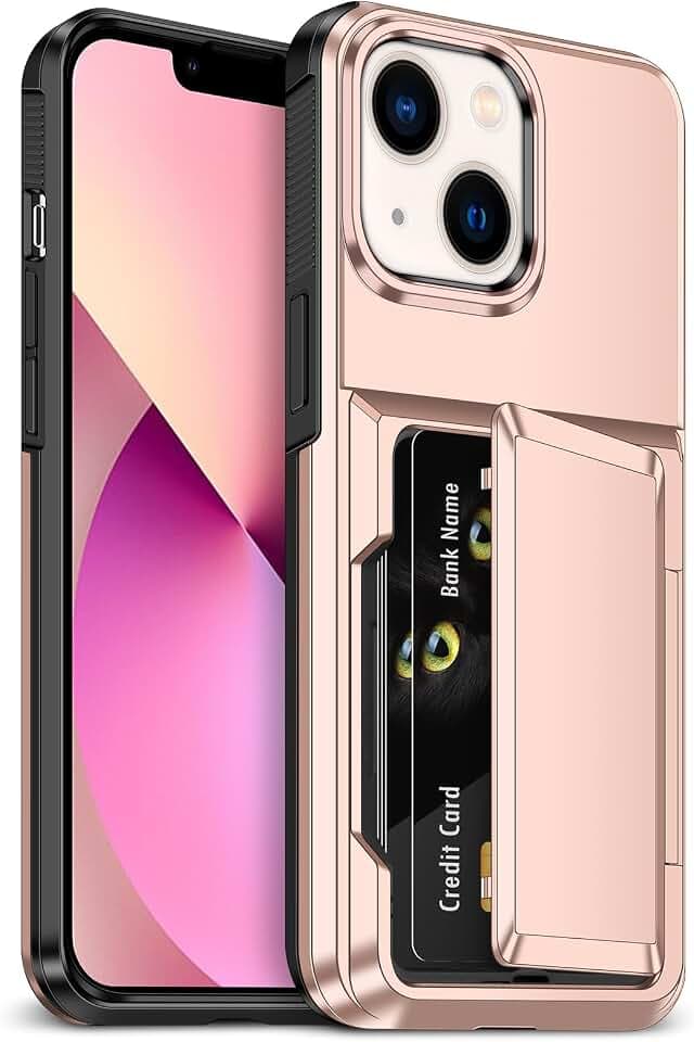 for iPhone 13 Case with Card Holder Wallet Case for iPhone 13, Rose Gold