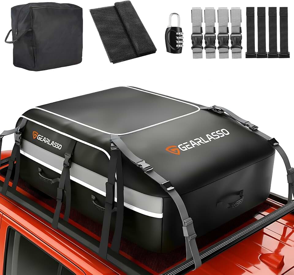 Autodachtasche 21 Kubikfuß (595 L), wasserdichte Dachbox für Pkw, SUV & Van, Robustes 840D-PVC, universell passend mit/ohne Dachgepäckträger, inkl. Rutschfester Matte & Zahlenschloss