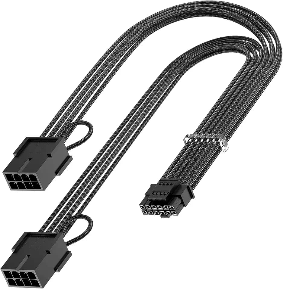PCIE 5.0 16Pin GPU Power 12VHPWR Extension Cable, 16Pin(12+4) Male to 2X8Pin Female GPU Adapter Extender Cord Designed for Geforce RTX 4070 4070Ti Super 5090 5080 5070Ti-13Inch Black