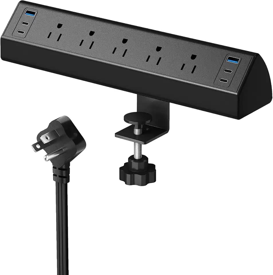 SURAIELEC Desk Clamp Power Strip with 5 Outlets, 4 PD 20W USB-C & 2 USB-A