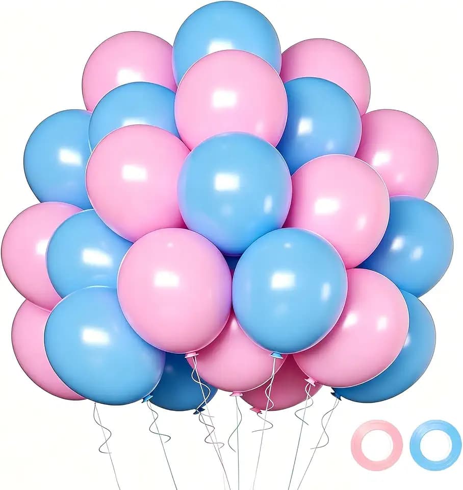 Pink and Blue Balloons, 50 Pcs 12 Inch Pink Blue Party Balloons With Pink Blue Latex Balloon Ribbon Pink blue Balloons for Birthday Baby Shower Gender Reveal Wedding Party Decoration