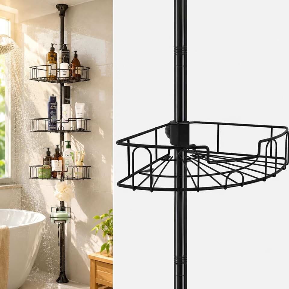 Shower Caddy Tension Pole, 4-Tier Heavy Duty Corner Organizer, 39-125 Inch