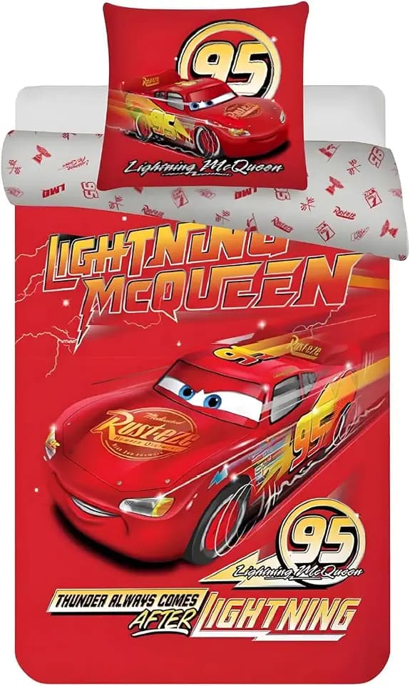 Disney Cars Wendebettwäsche Set | Lightning McQueen | Einzelbettbezug 140 × 200 cm + Kissenbezug 50 × 70 cm | Weiche & Atmungsaktive Kinderbettwäsche | Offizielle Disney Cars Bettwäsche