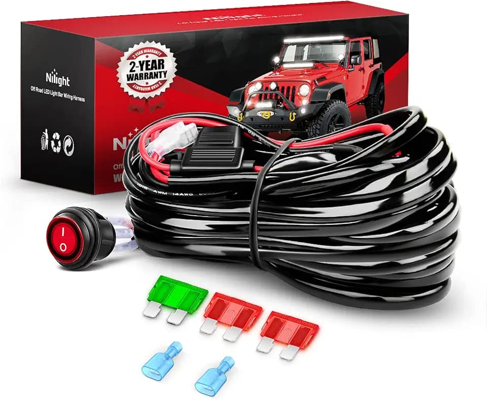 Nilight Copper LED Light Bar Wiring Harness Kit - 1 Lead 12AWG Heavy Duty 12V On Off Switch Power Relay Blade Fuse for Off Road LED Work Light,2 Years Warranty