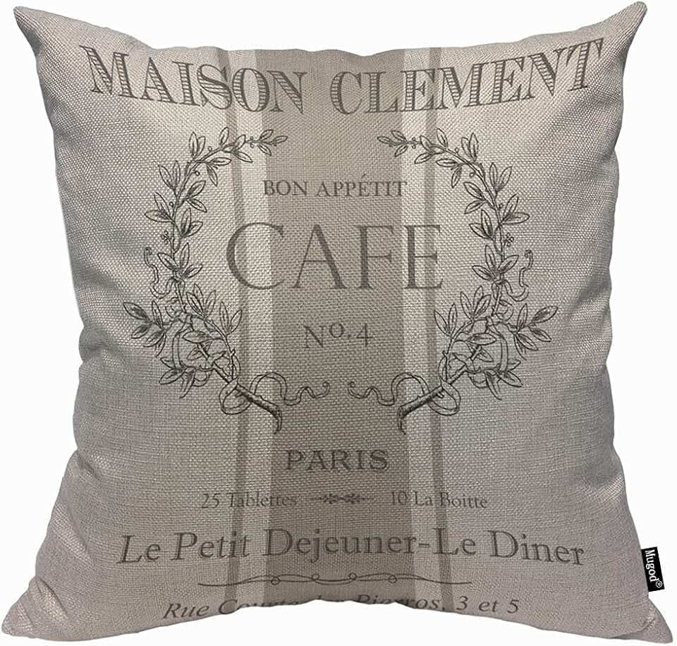 Mugod Moderner Vintage-Kissenbezug, französisches Café, abstraktes Werbemuster, Kissenbezug für Herren und Damen, dekorativ, für Zuhause, Sofa, Stuhl, Couch, 45 x 45 cm