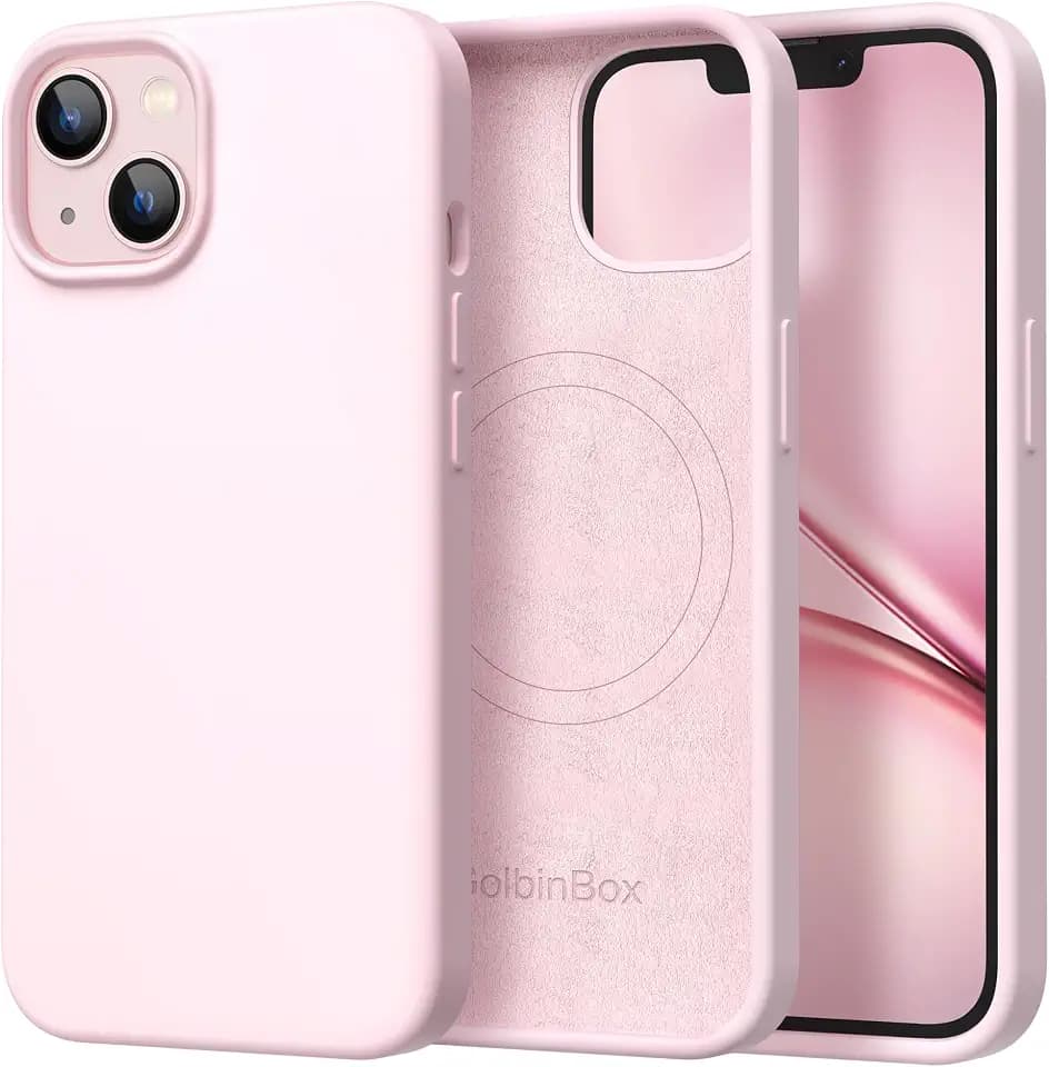 GolbinBox Magnetic for iPhone 13/14 Case, Silicone Cover, Chalk Pink