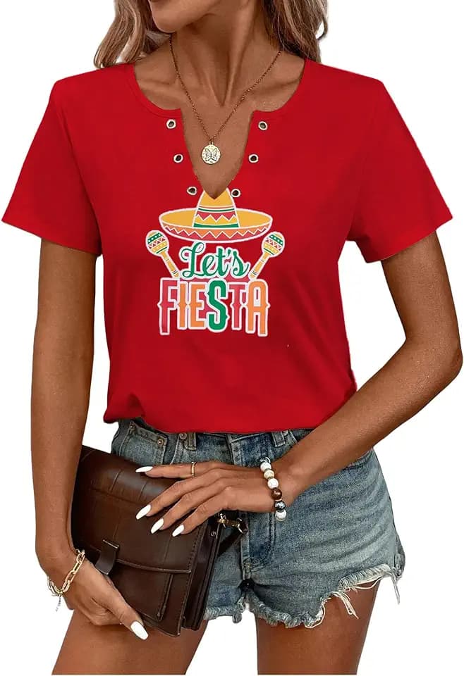 Women's Mexican Cinco De Mayo Shirts Mexico Shirt Let's Fiesta Graphic Tee