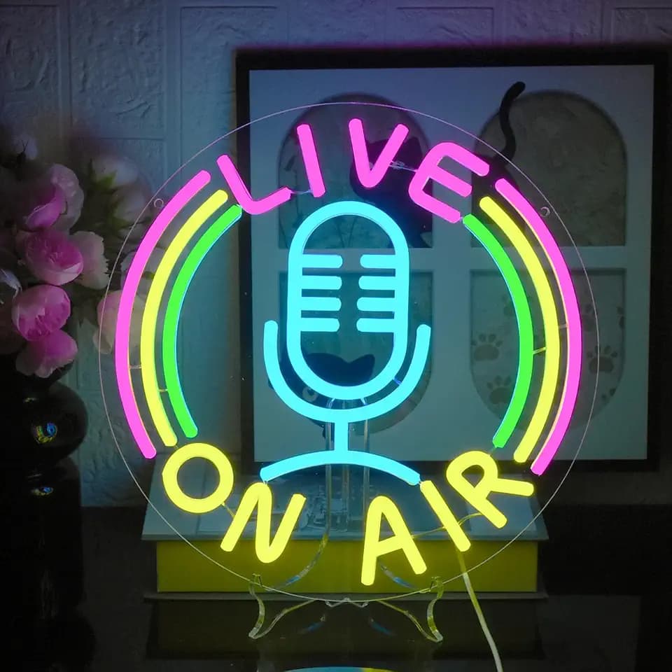 Live On Air Leuchtreklame Buntes Led Neon Schild Buchstaben Neonlicht Schild Live On Air Neon Sign für Schlafzimmer, Bar, Spielzimmerdekor, Live-Übertragungsraum, Musikstudio