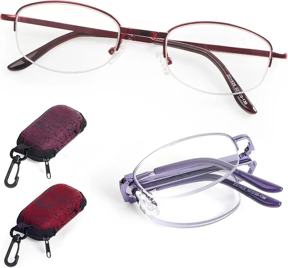 DXYXYO Folding Reading Glasses for Women 2 Pack Half Rim Pocket Metal