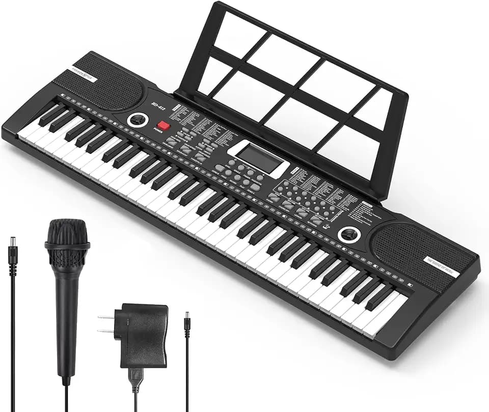 Digital Piano Klavier 61 Tasten & Noten Notenständer-Tragbares Elektronisches Keyboard-Musikinstrument mit Lautsprechern und Unterrichtsmodi,Begleitautomatik Geeignet für Anfänger/Erwachsene