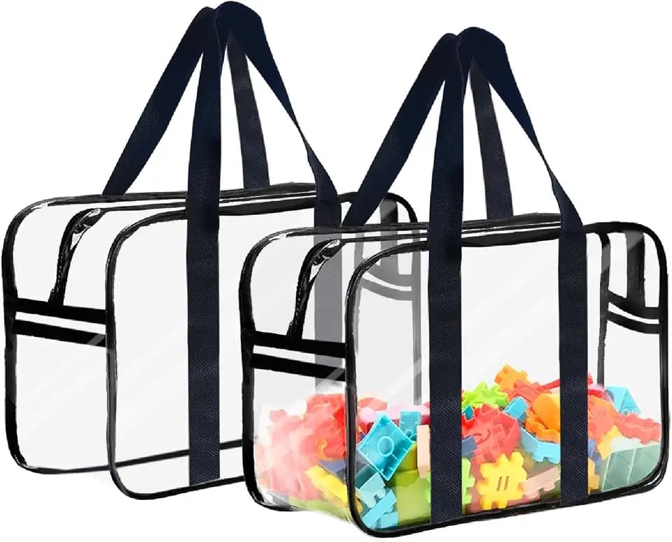 Clear Toy Storage Bag with Zipper - Organizing Bag with Handles (2,X-Large)