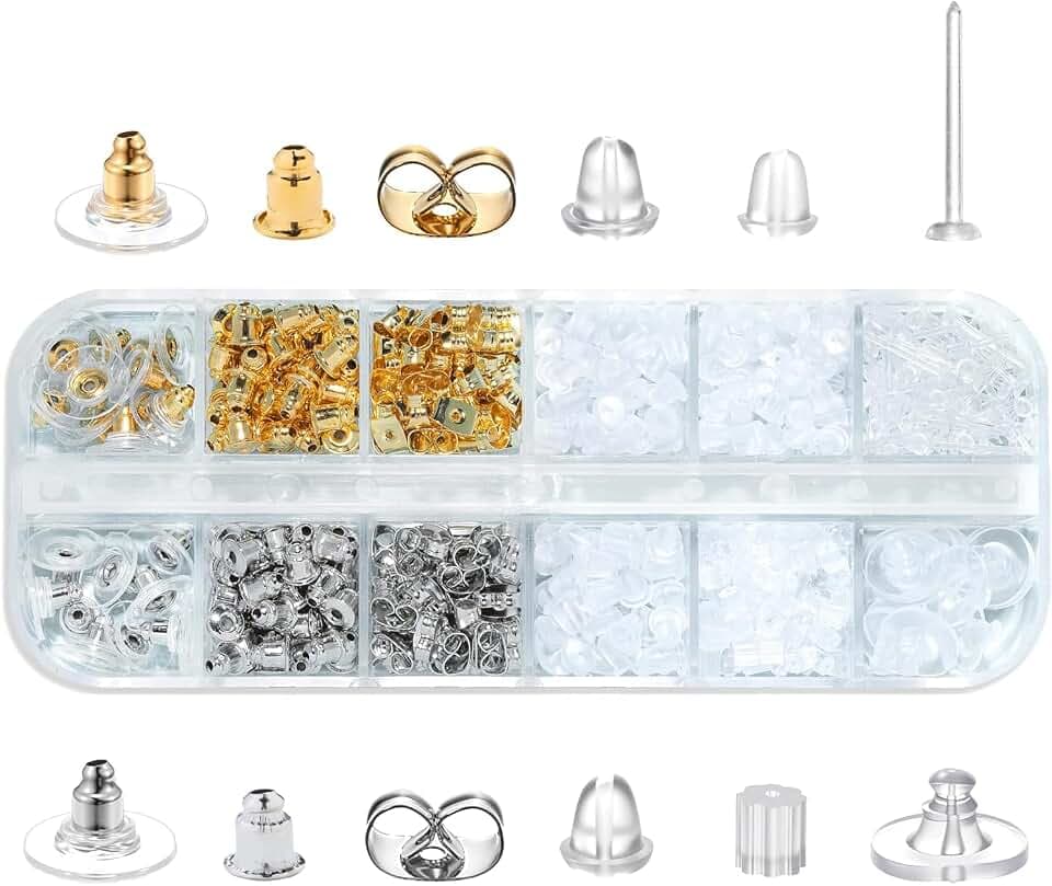600 Stück Ohrstecker Verschluss Set, 12 Styles, Silikon & Metall