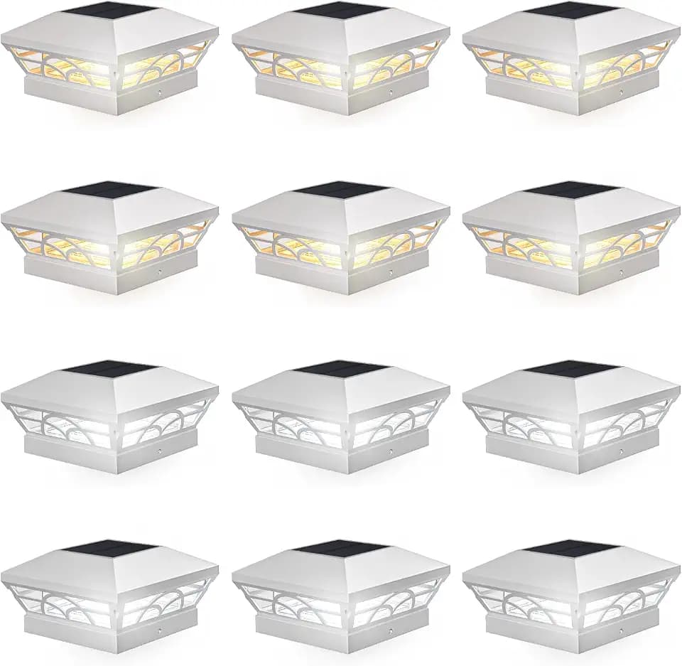 T-SUN 4X4 Solar Fence Post Cap Lights Outdoor Waterproof, White, 12 Pack