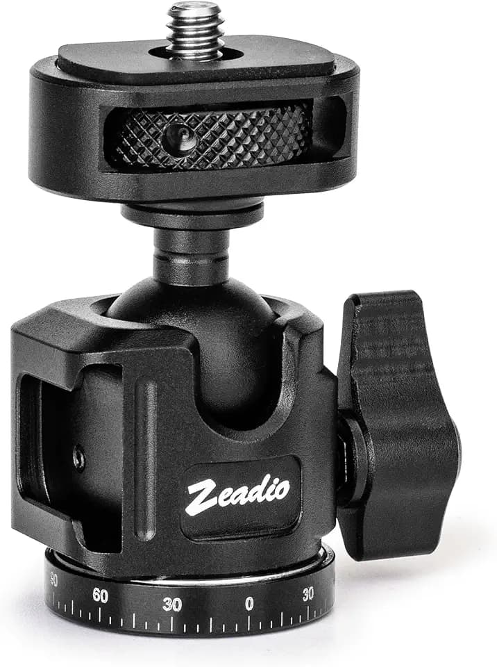 Zeadio Mini-Kugelkopf, Vollmetall 360°-Panorama-Kugelkopf mit Cold Shoe und 1/4" Schraube, 10 kg/22 lb Tragfähigkeit, kompakter Stativkopf für Kamera Einbeinstativ Stativ Vlogging Live-Streaming usw