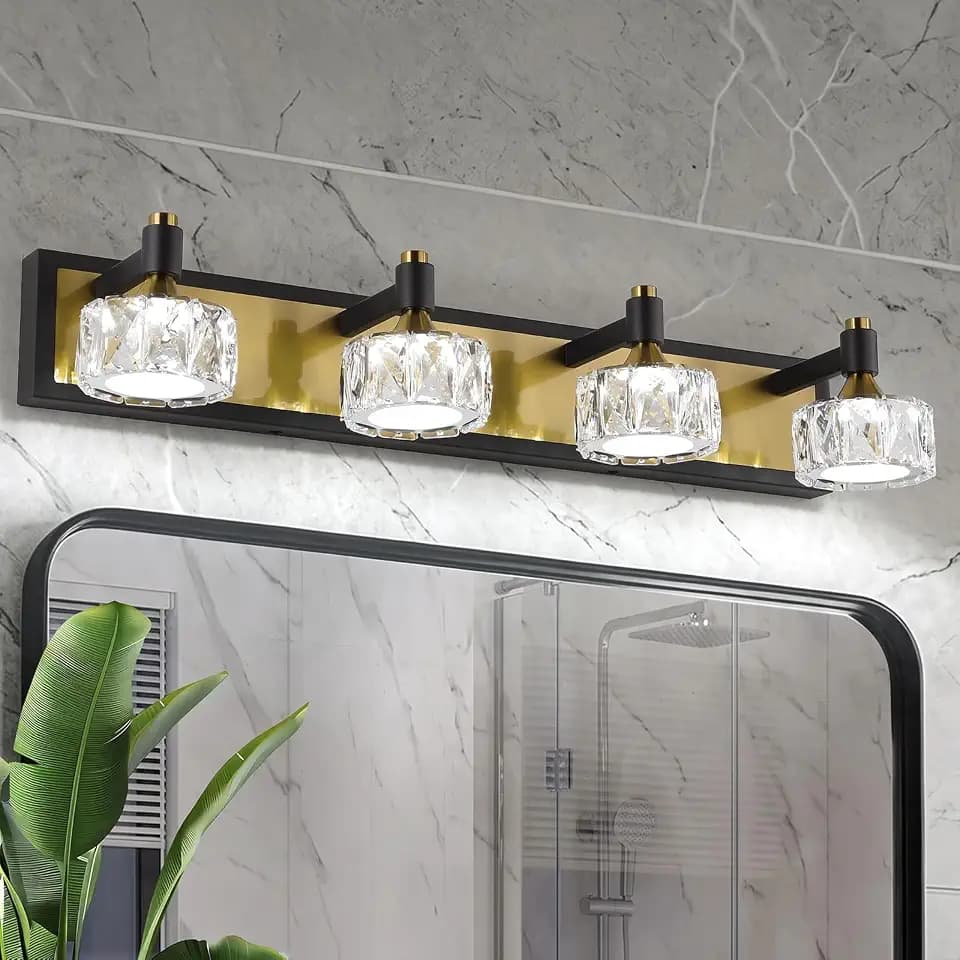 4 Light Bathroom Vanity Light, Bathroom Light Fixtures with Crystal Shades