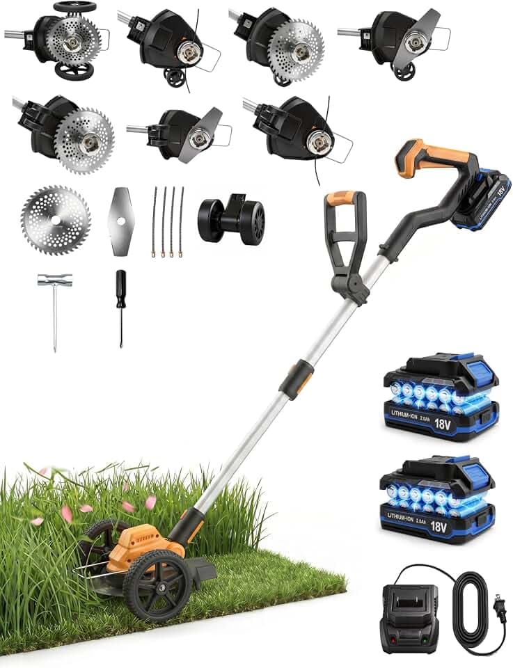 9-in-1 Cordless Weed Wacker Eater with Wheels & 2x2.0Ah Battery