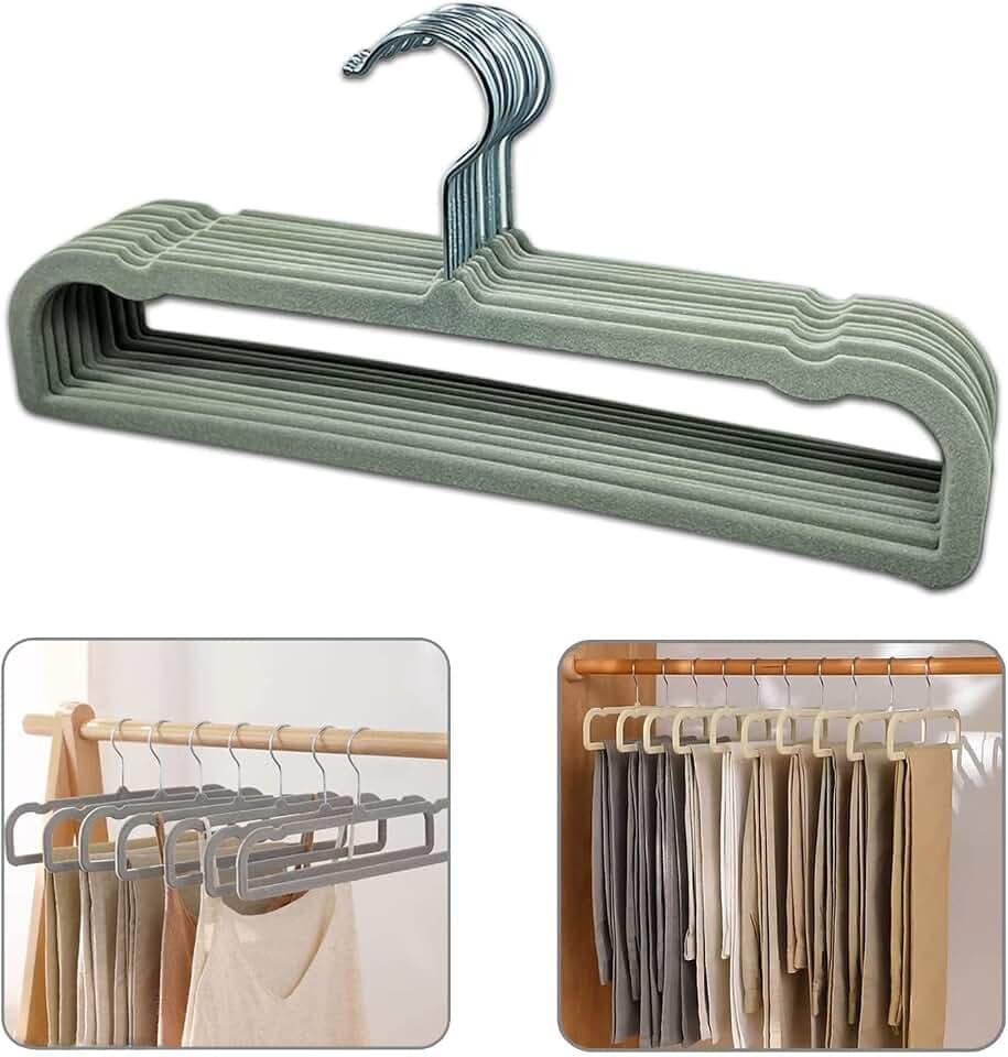 Hosenbügel, 10 Stück Kleiderbügel für Hosen, platzsparend, 35 cm, groß, rutschfest, Kleiderbügel für Hosen aus Samt, hohe Belastbarkeit für Kleidung, Schals, Handtücher (Grau)