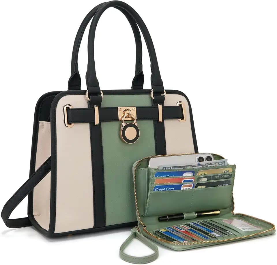 Qiyuer Structured Satchel Tote Handbags Set Women Purses with RFID Wallet