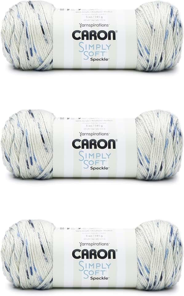 Caron Simply Soft Speckle Acrylic Yarn for Crocheting, Blue Gingham, 3-Pack