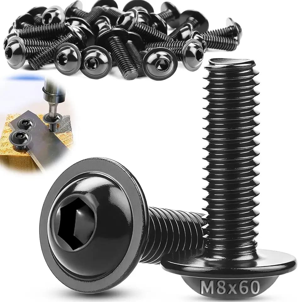 10 Stück Linsenkopfschrauben M8x60mm Schwarz mit Flansch