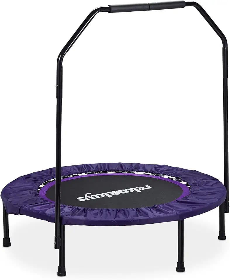 Relaxdays Trampolin mit Haltestange, Ø 102 cm, lila