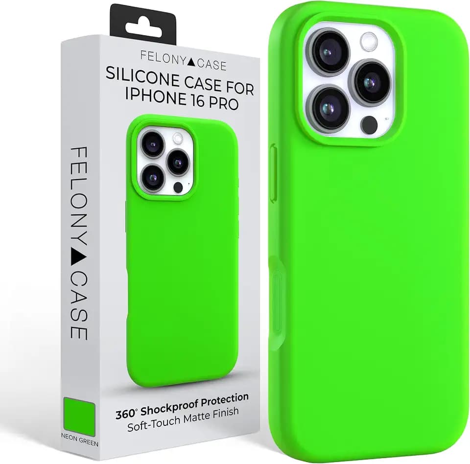 FELONY CASE for iPhone 16 Pro Silicone Case, Non-Slip Grip, Neon Green