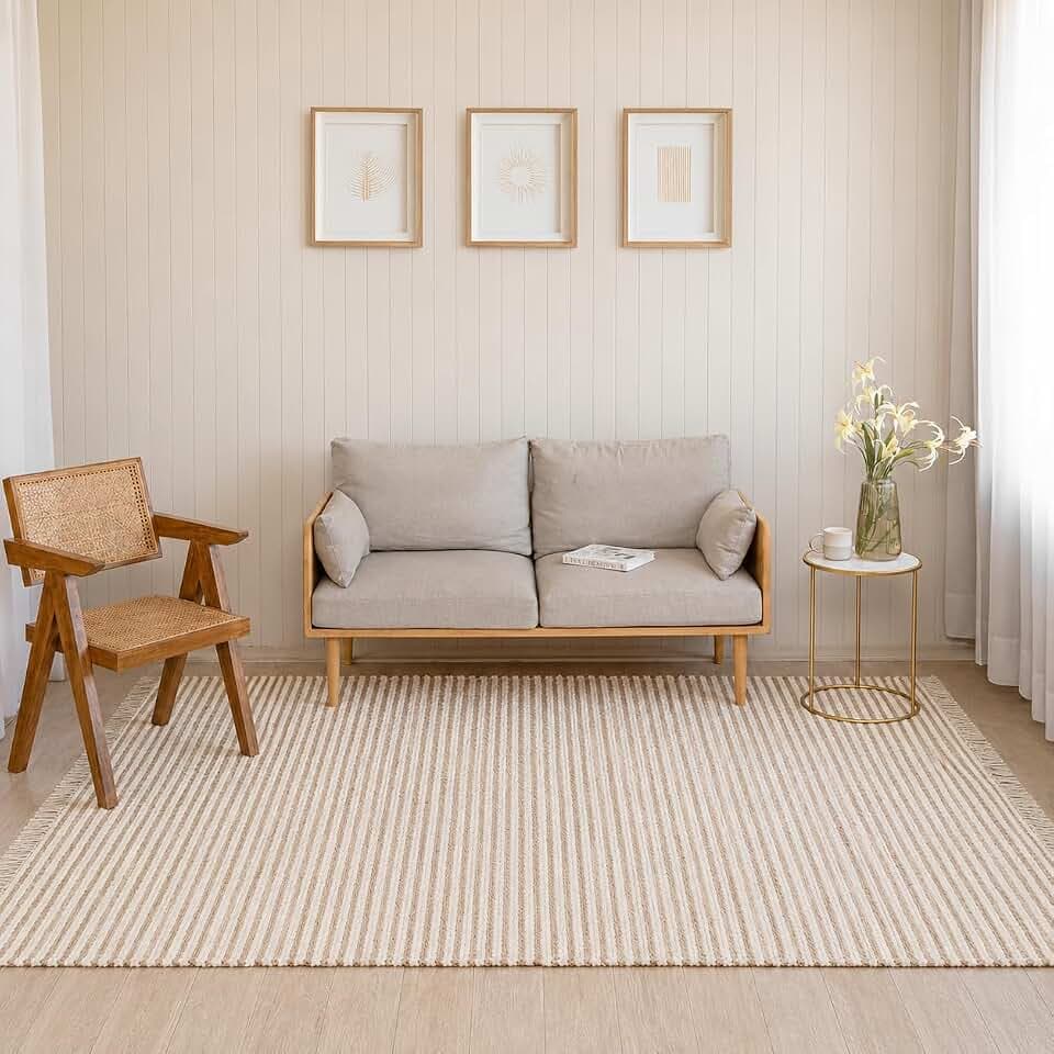 HOMEMONDE Cotton Jute Area Rug with Tassels | 8' x 10' | Natural