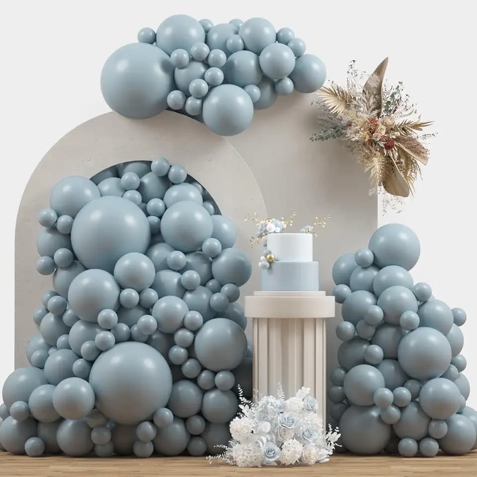 Dusty Blue Double Stuffed Balloons Different Size 115Pcs 5/10/12/18" Slate Dusty Blue Balloons Garland kit for Birthday Baby Shower Bridal Shower Gender Reveal Bear Neutral Theme Party