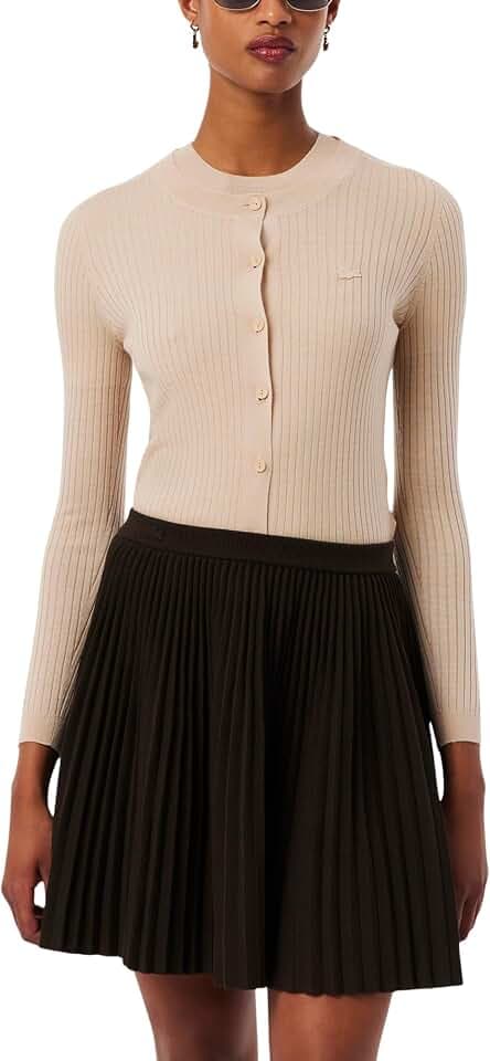 Lacoste Rib Knit Merino Wool Cardigan