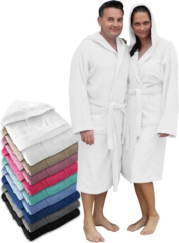 LEBENGOOD Bademantel für Herren, Unisex, mit Kapuze, 100% amerikanische Baumwolle, 400 g, Taschen, weicher Bademantel, Duschtuch für Damen,