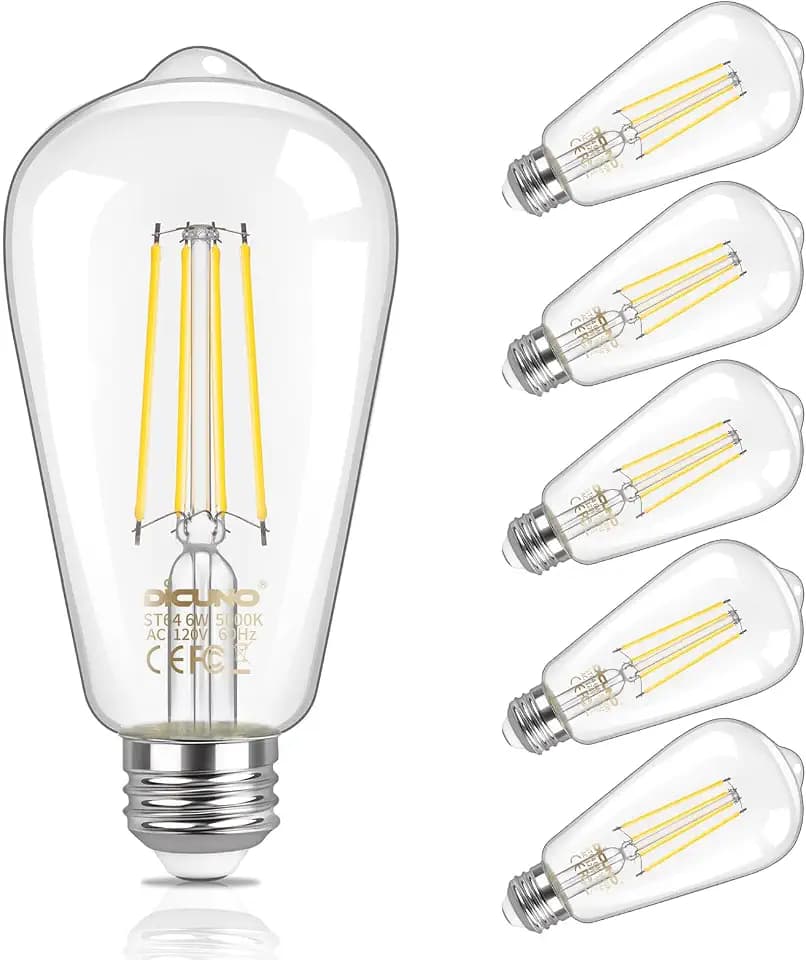 DiCUNO ST64 Edison LED Bulb 60W Eq., Daylihgt White 5000K, 800LM, 6-Pack