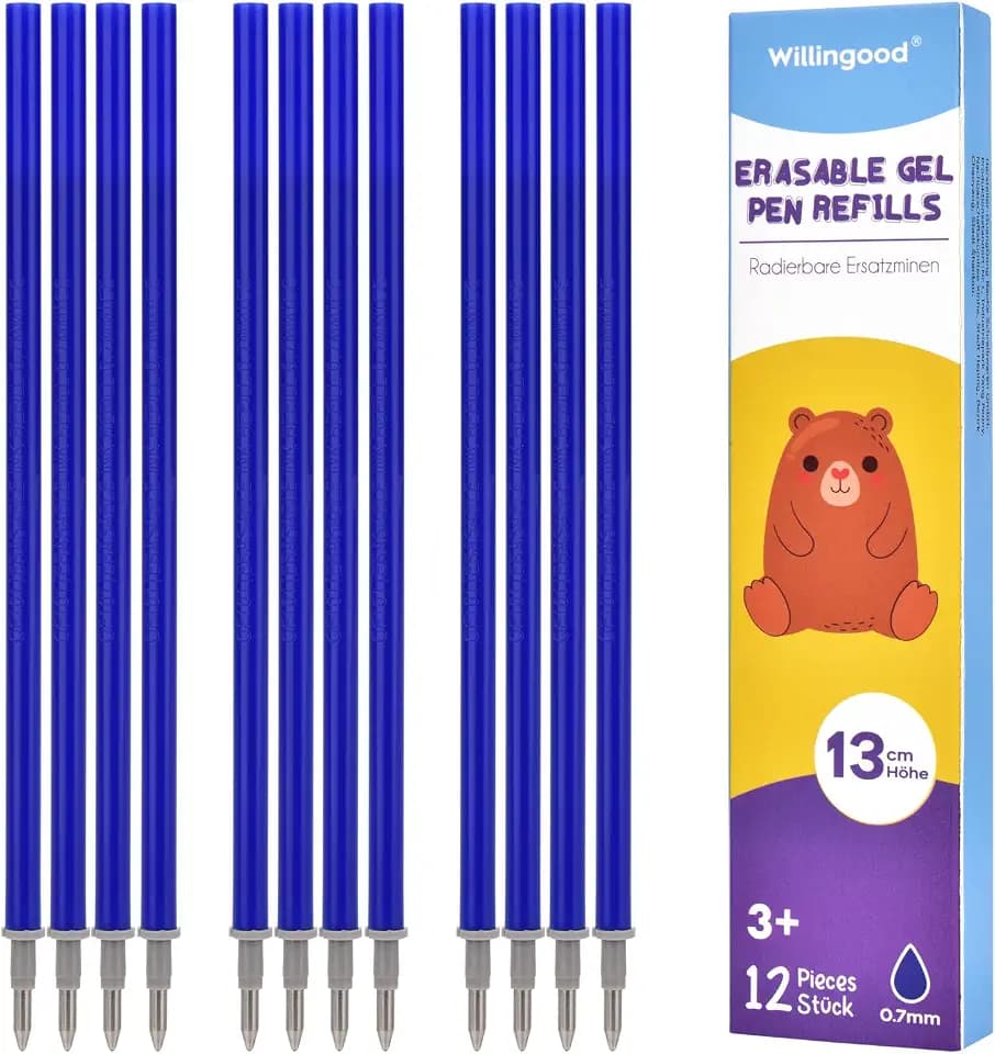 Willingood 12x Radierbarer Ersatzminen Blau - Kompatibel Mit Legami - Einfach zu radieren - Stiftspitze 0,7mm,Höhe 13 cm