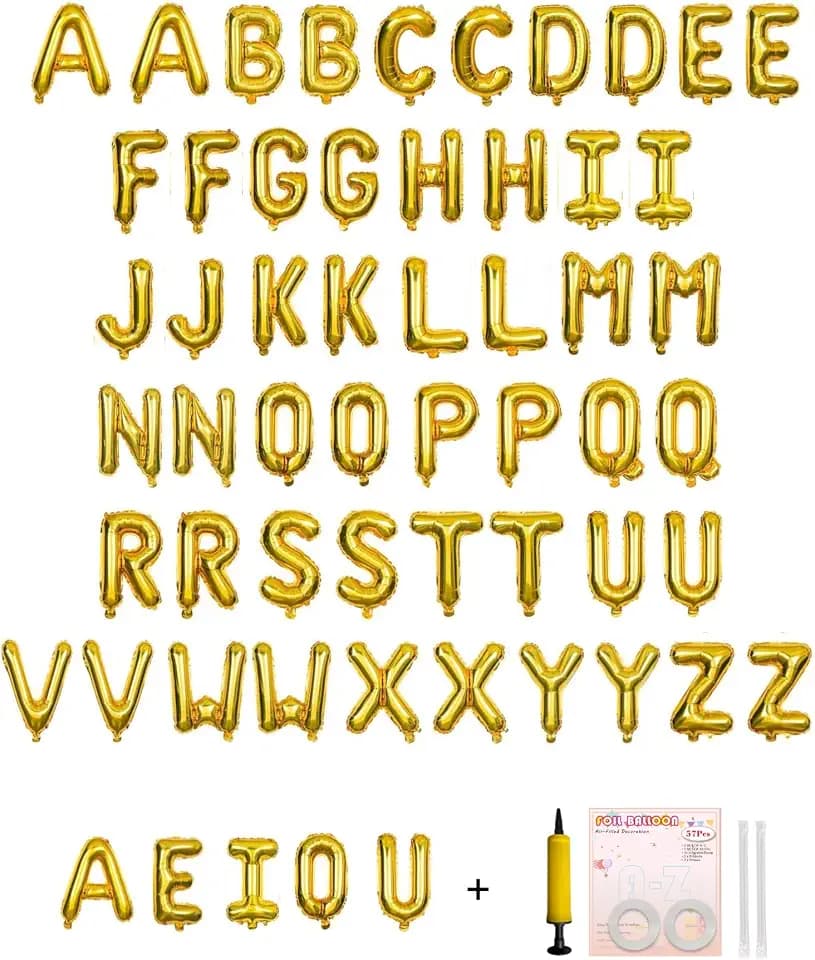 58 PCS Letter Balloons Alphabet Letters 2 Sets A- Z & 1 Sets AEIOU 16 - Inch Mylar Foil Balloons Set for Wedding/Birthdays/Annivs/Grads party Decoration Banner Custom Phrase (Gold)
